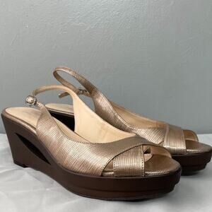 Calvin Klein Rosaria Size 9.5 Metallic Gold Sandals Sling Back Platform Wedge